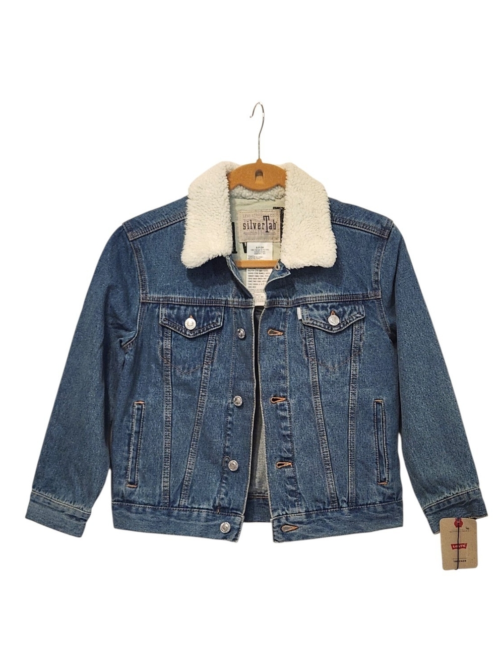 NWT Levi's SilverTab Youth Small Sherpa Collar Denim Trucker Jacket Unisex